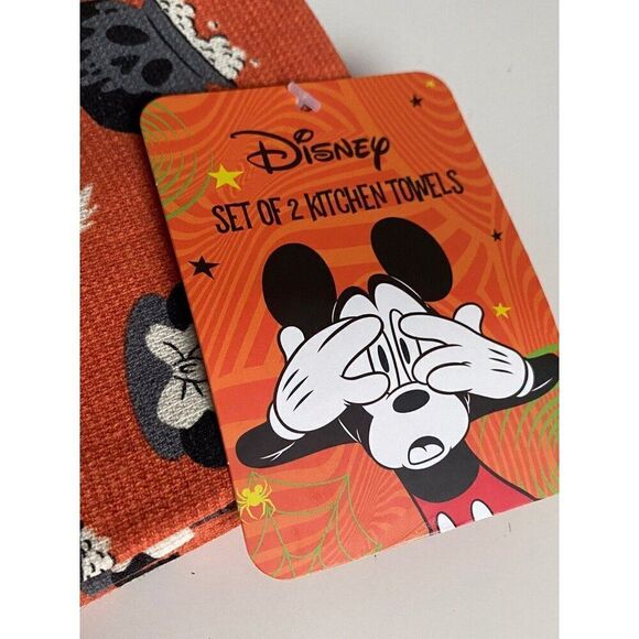 2 Pack Disney Mickey Mouse Halloween Kitchen Towels Jack O Lantern Witch Hat NEW - Picture 3 of 12